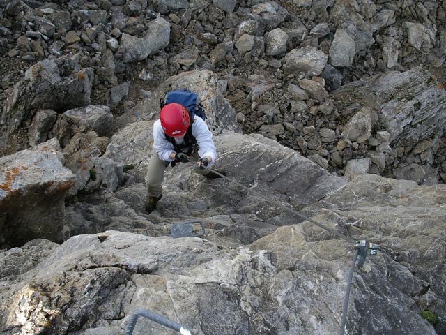 Greitspitz-Klettersteig: Daniela im Einstieg