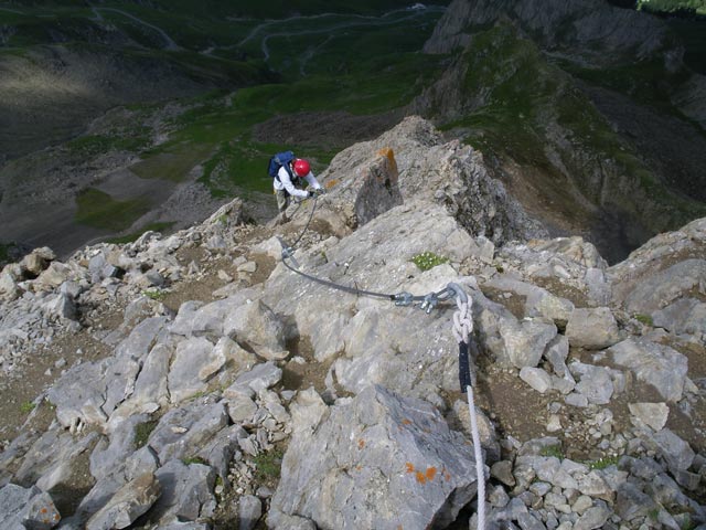 Greitspitz-Klettersteig: Daniela am Ausstiegsgrat