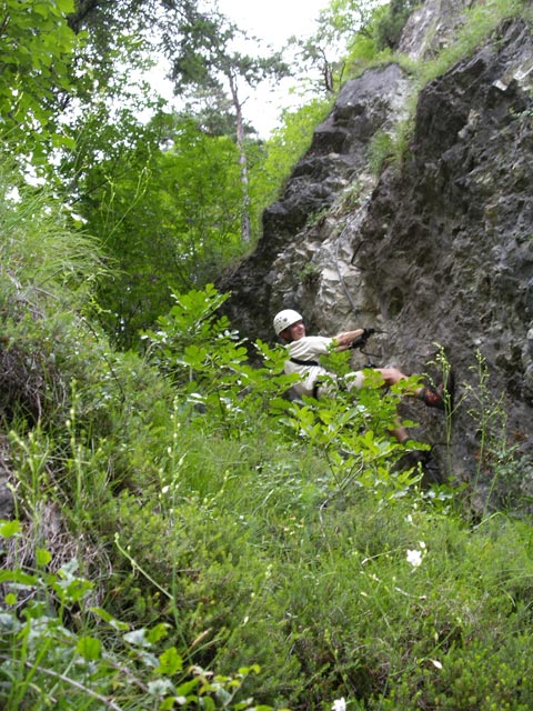 Koflwand-Klettersteig: Ich in der Schlüsselstelle (8. Juli)