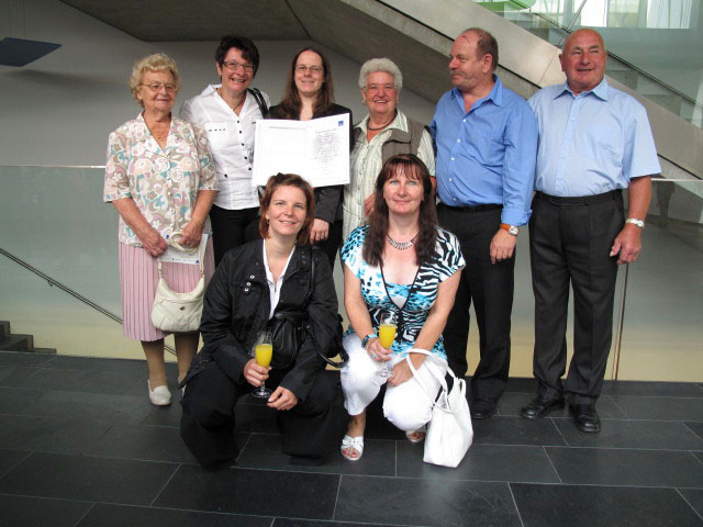 Johanna, Andrea, Nadja, Daniela, Irmgard, Doris, Wolfgang und Franz in der Fachhochschule St. Pölten
