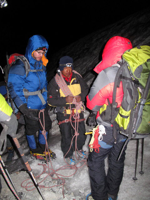 Norbert, ? und Daniela zwischen Refugio Campo Alto Roca und Campamento Argentino (1. Aug.)