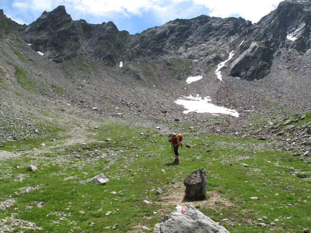 Gudrun auf Weg 2 zwischen Alplerspitz und Hühnerspielalm (3. Juli)