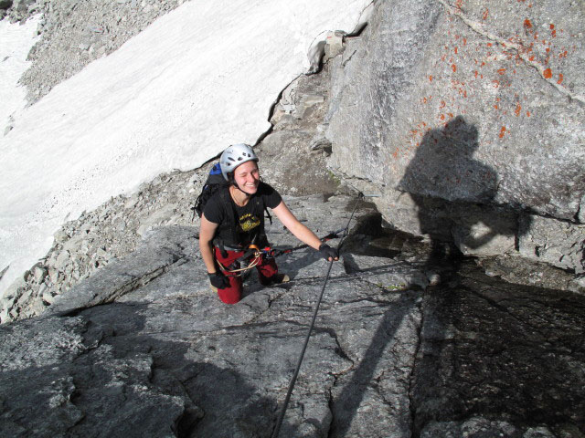 Säuleck-Klettersteig: Manuela im Einstieg (9. Juli)