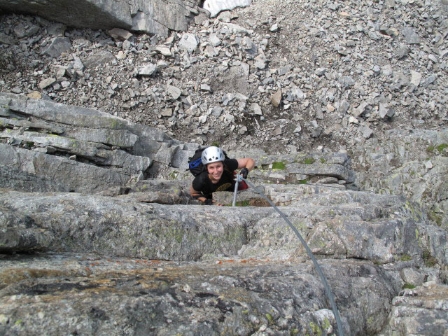Säuleck-Klettersteig: Manuela in der ersten Wand (9. Juli)