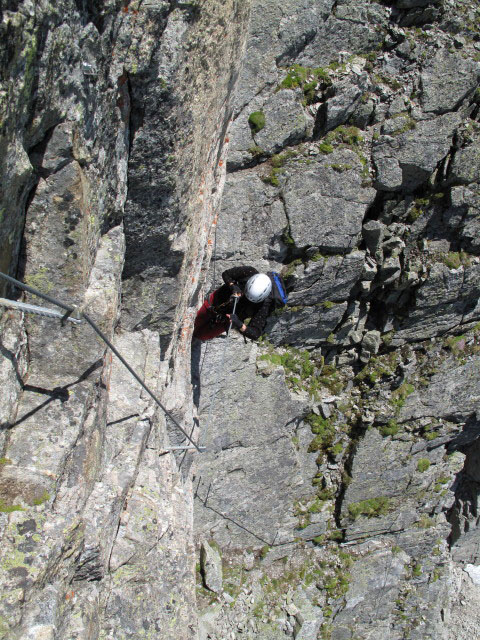 Säuleck-Klettersteig: Manuela in der zweiten Wand (9. Juli)