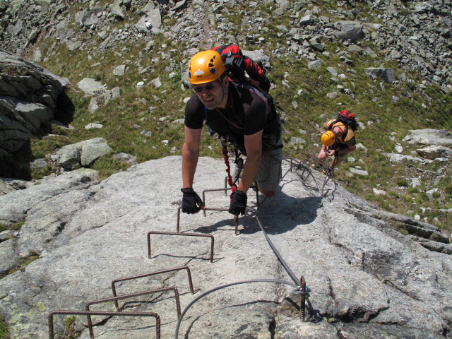 Eggishorn-Klettersteig: Axel und Andreas auf der Mauerläufer-Platte