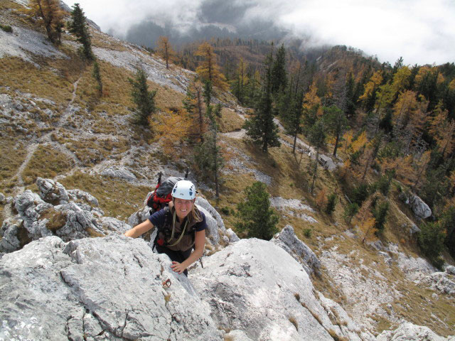 Kleiner Schoberstein Südgrat: Sonja in der ersten Seillänge