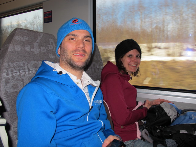Mathias und Claudia im Zug 517 zwischen Gardermoen und Lillestrøm