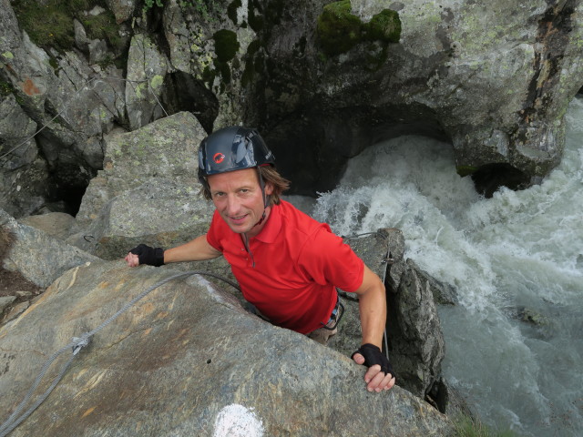 Höllenrachen-Klettersteig: Jörg im Ausstieg (30. Juli)