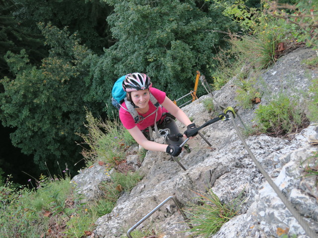 Währinger Klettersteig: Sabine nach der Leiter