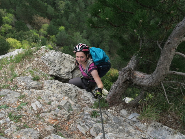 Pittentaler Klettersteig: Sabine nach der Schlüsselstelle