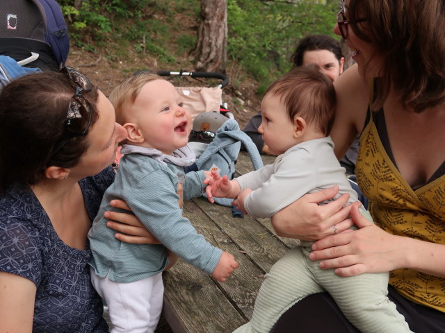 Sabine, Nils, Ella, Manuel und Hannelore bei der Ein&ouml;dh&ouml;hle, 370 m