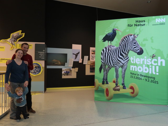 Sabine, Nils und ich in der Sonderausstellung 'Tierisch mobil! Natur in Bewegung'