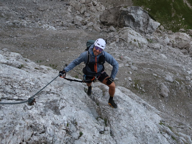 Kaisersch&uuml;tzen-Klettersteig: Christoph im Einstieg (24. Aug.)